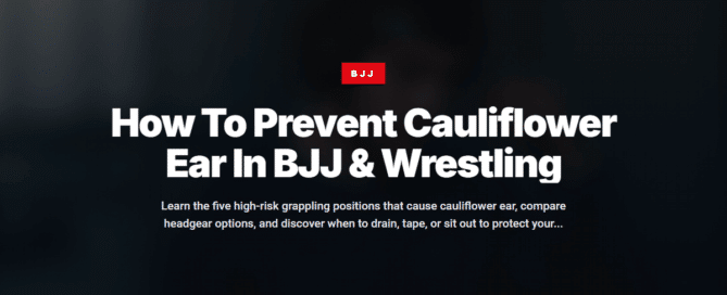 BJJ athlete putting on wrestling headgear to prevent cauliflower ear before training