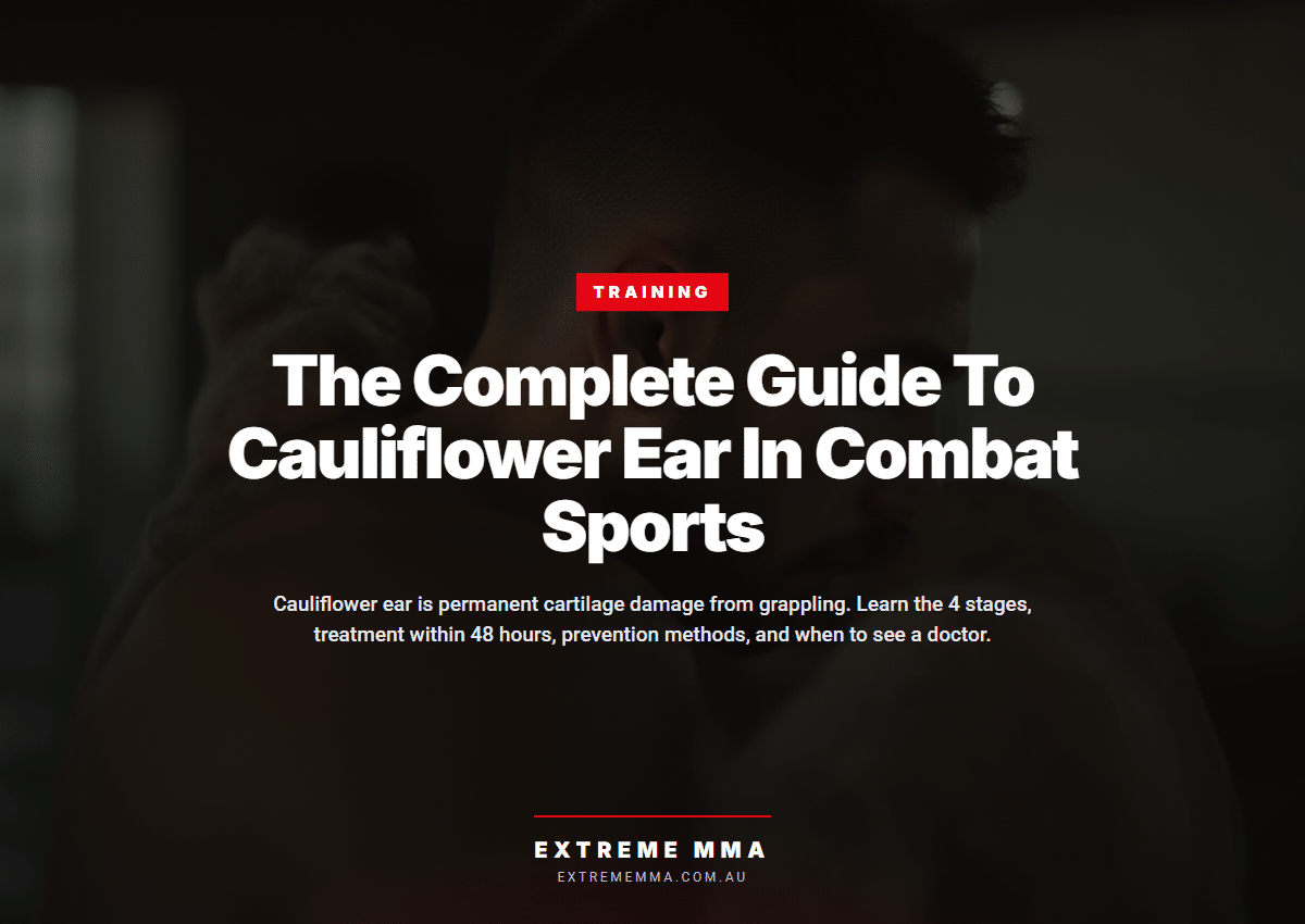 Grappler with cauliflower ear after training session in MMA gym