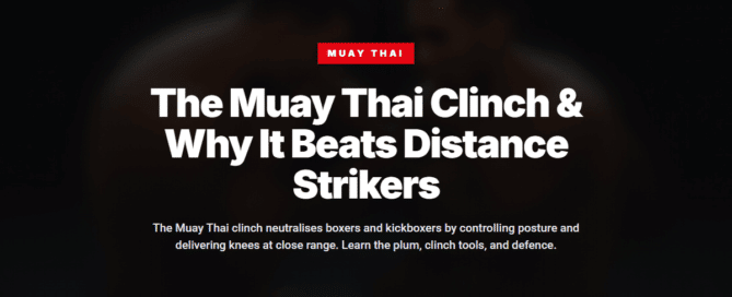 Two Muay Thai fighters demonstrating plum clinch position with knee strike